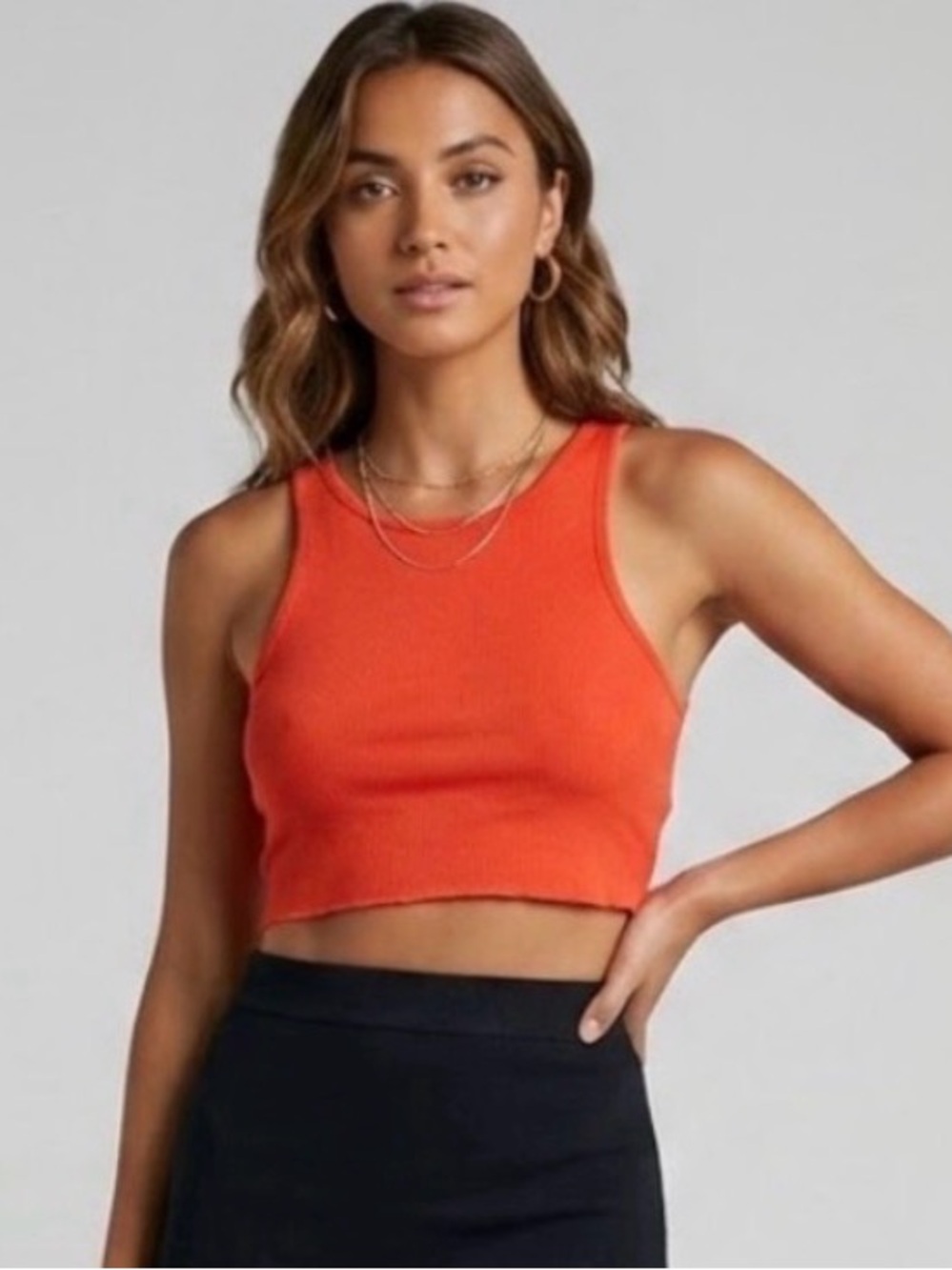 Intimately Free People Crop Tank Top Ribbed Raw Hem Medium Orange Casual Lounge